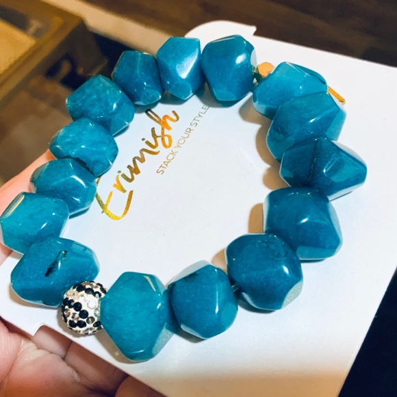 ERIMISH BRACELET - STUNNING GENUINE TEAL AGATE STONE- STRETCH -NEW CONDITION - Picture 4 of 11